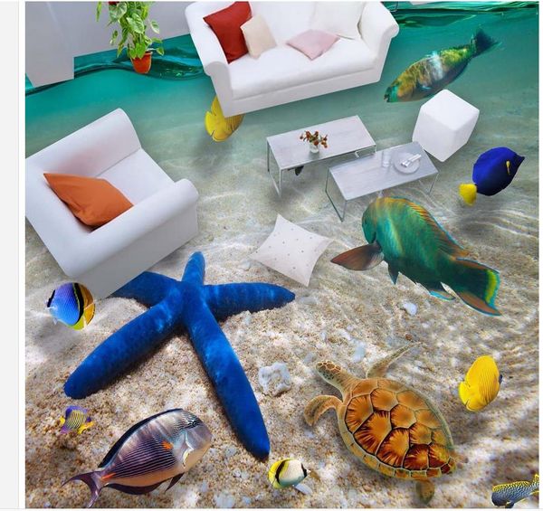 Personalizado qualquer tamanho Underwater World Starfish Seawater 3D Telha de Assoalho à terra papel de parede à prova d 'água para a parede do banheiro