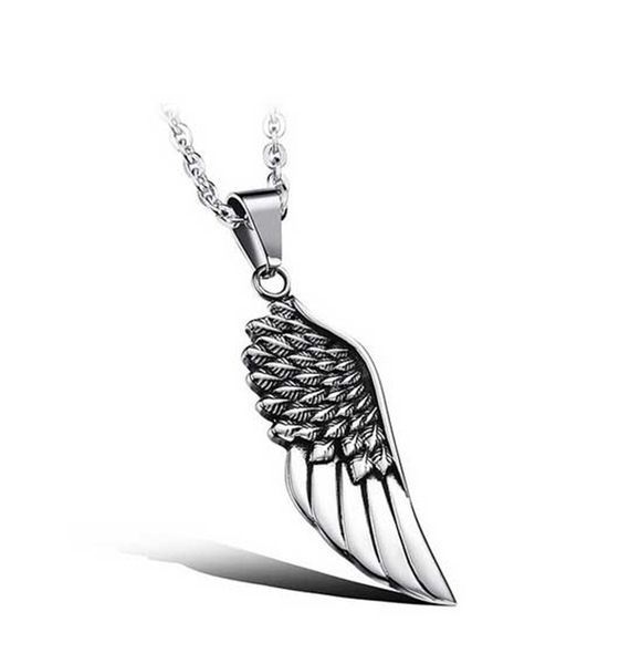 

men choker necklaces stainless steel fashion vintage gothic cool feather angel wing pendants necklace silver jewelry