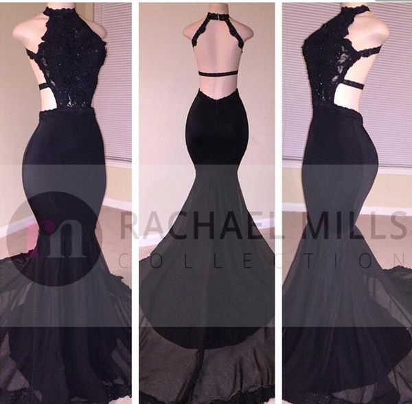 

black lace sequins long prom dresses 2017 mermaid halter beaded backless side slit evening dresses formal evening party gowns
