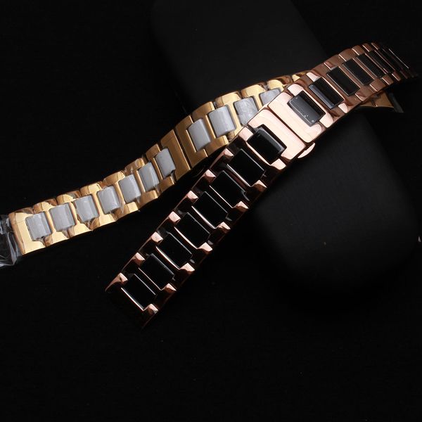

ceramic and stainless steel watchbands strap bracelets black white with rose gold metal fit sumsang gear s2 s3 wrist band fashion mens ladys, Black;brown