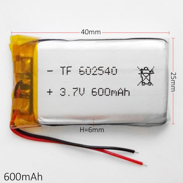3.7V 600mAh 602540 Li-Po Batteria ricaricabile Ai polimeri di litio sostituire l'alimentazione Per Mp3 DVD MP5 GPS PSP Vedio Gioco Cellulare Giocattoli per fotocamera