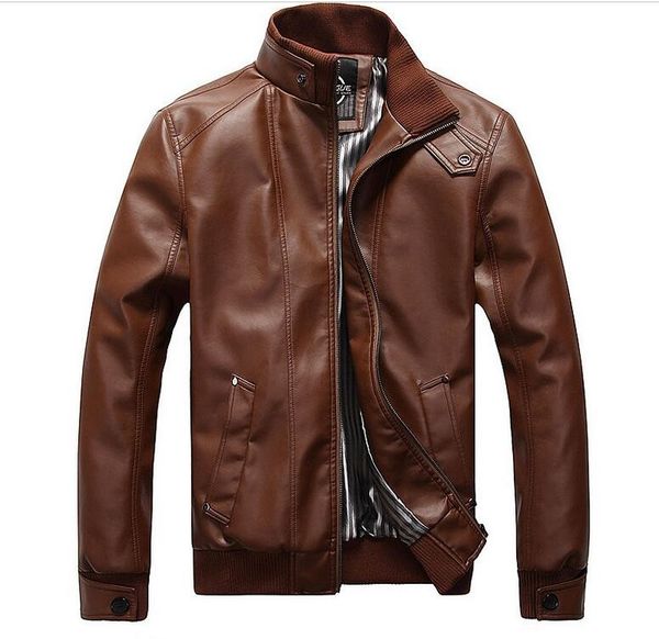 

2017 New Arrival Leather Jacket Men Stand Collar Solid PU Leather Men Jacket Slim Fit Black Brown Veste Homme Plus Size S-3XL