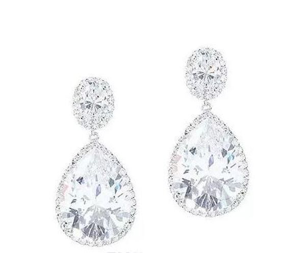 água 10.00CT pêra OVAL HALO Diamante SÓLIDO EARRING DESGASTE 14K BRANCO PARTIDO DE OURO