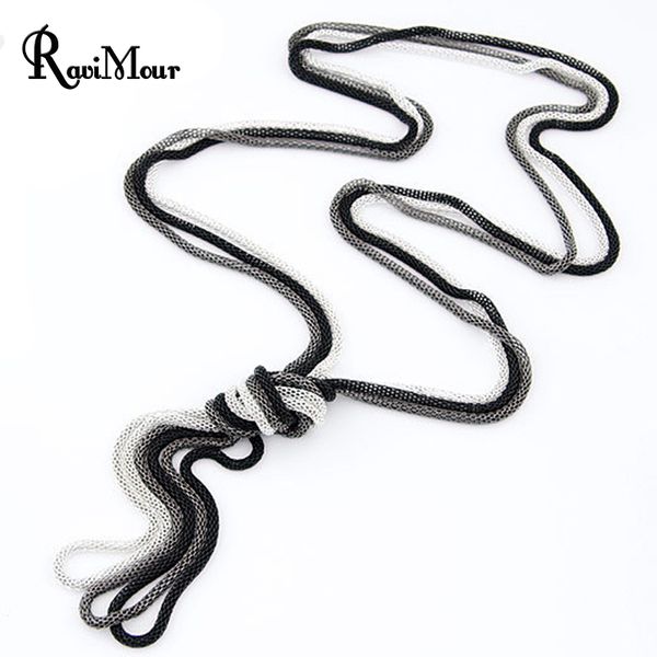 

wholesale- ravimour colares femininos fashion punk multilayer long chain necklaces & pendants for women maxi statement collier bijouterie, Silver