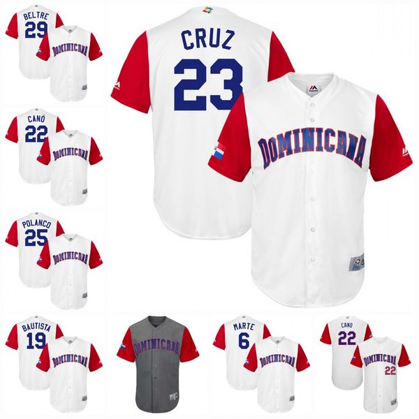 

23 Nelson Cruz Mens 2017 World Baseball Classic Dominican Republic Adrian Beltre Gregory Polanco Manny Machado Robinson Cano Jerseys Grey
