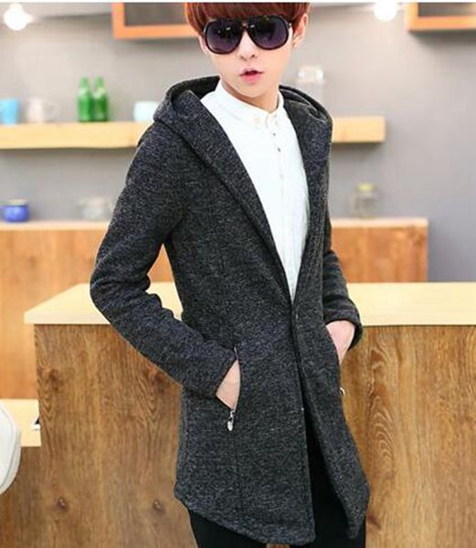 

men's autumn/winter in europe and the new leisure fashion cloth thickening cultivate one's morality even cap trench coat / l-3xl, Black