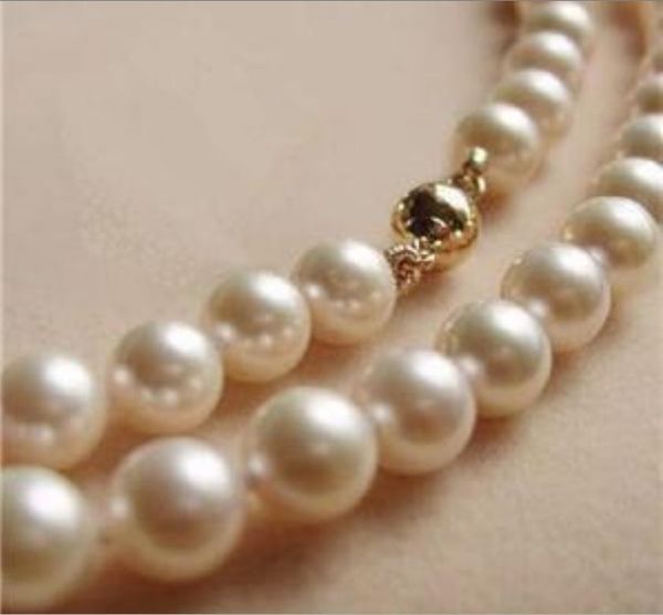 

14k solid gold cl 8x9mm white akoya pearl necklace 18"ahr, Silver