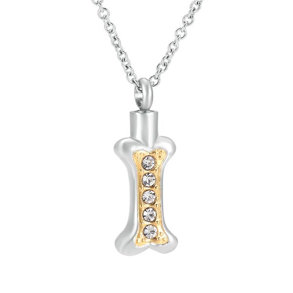 

crystal bone handmade cremation jewelry for pet ash holder funeral jewelry for ashes memorial urn pendant neckalce 20'' link chain, Silver