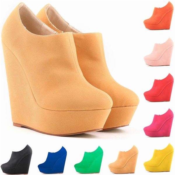 

Новые Женские Осень Зима Elegent Платформы Высокие Каблуки Замшевые Ботинки Ботильоны Клинья Botas Femininas Европа Размер 35-42 D0042