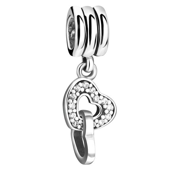 Doble en forma de corazón amor plata 925 cubic zirconia pulsera para las mujeres...
