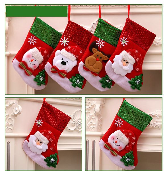 

DHL 50pcs Christmas socks Christmas Bag Ornaments Sequins Embellished Non Woven Fabrics Party Gifts For Kids Candy Bag Christmas Stockings