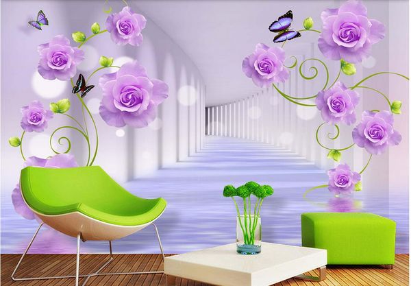 

classic 3d european style purple rose rose 3d stereo tv wall wallpaper for walls 3 d for living room
