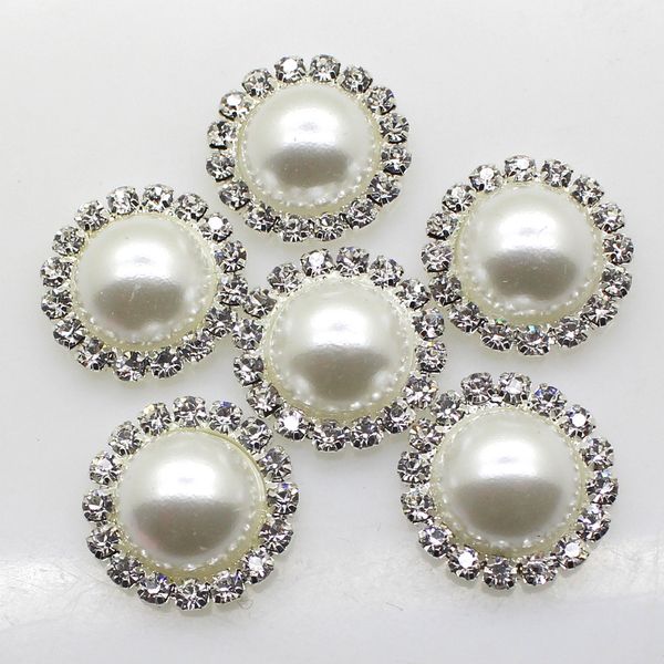 

100pcs 20mm Round Metal Rhinestone Button With White Pearl Center Wedding Hair Decor Embellishments DIY Accessory