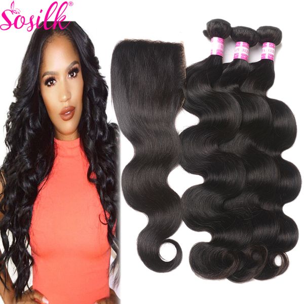 Good Quality Indian Human Hair Body Wavy Weave With Closure So