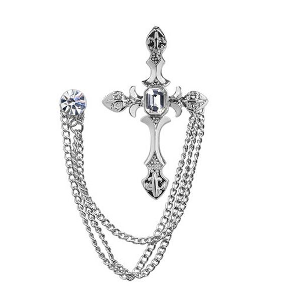 

wholesale- 2015 fashion silver plated cross gem suit chain brooch badge rhinestone brooch men&women's collar jewelry accessories, Gray