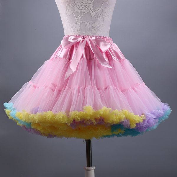 

2017 elling colorful rainbow tulle ruffle puffy ball gown petticoat for women girl ela tic wai t fa hion lady dance kirt