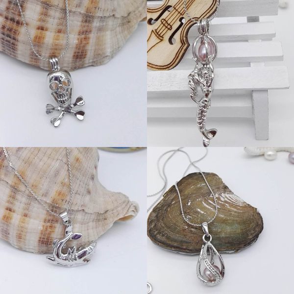 

2017 Wish Love Pearls Cages Pendants Necklace Opening Lockets Mermaid Skull shark Water drop Charms Necklaces For women Fashion Jewelry