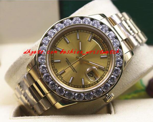 

Fashion Luxury New Mens 2 II Solid 18 kt Yellow Gold 41MM Bigger Diamond Watch Ceramic Bezel Automatic Mechanical Men Watches Top Quality