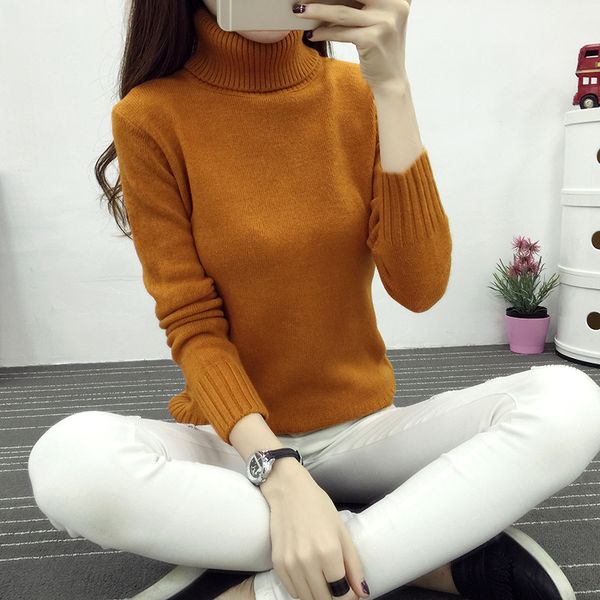 

wholesale- women 2016 autumn winter long sleeve knitted women sweaters and pullovers big size turtleneck sweater female jumper pull femme, White;black