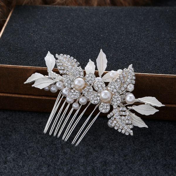 

beijia Silver Rhinestone Flower Hair Comb Wedding Accessories Pearl Bridal Hair Jewelry Combs Handmade Women Headpiece