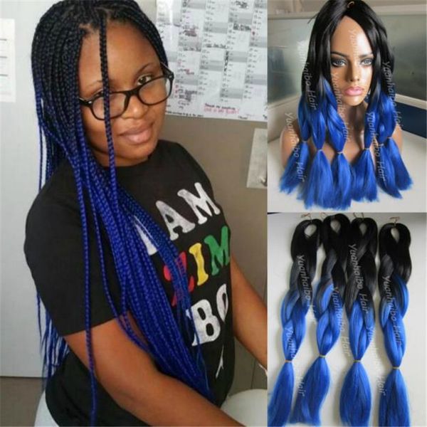 Stock Jumbo Braiding Hair Extension 20inch Ombre Black Blue