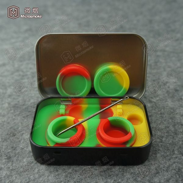 

4 в 1 олово хранения силикона с 2 антипригарным силиконовые банки с воском база щепка Dabs Dabber набор инструментов