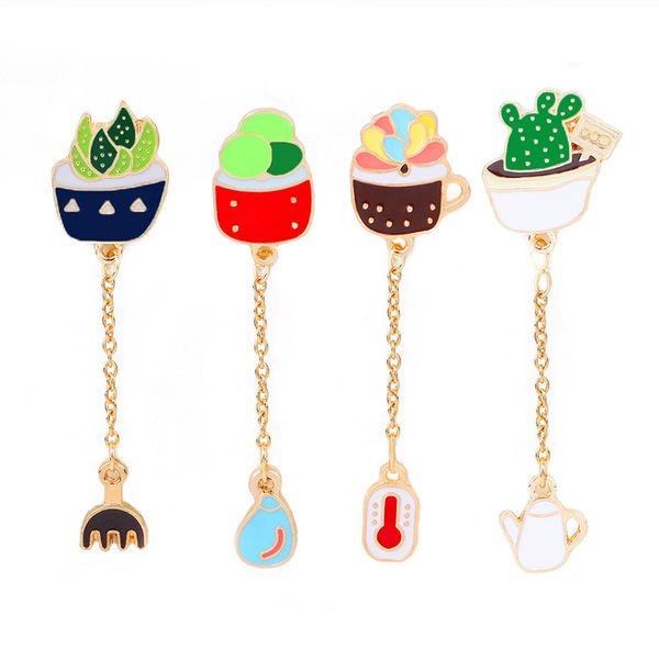 

fashion funny cactus plant enamel brooch button collar pins for women kid jewelry chain brooches pins bag badge accessories, Gray
