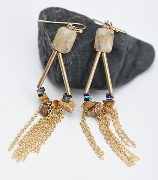 

natural stone tassel earring 14k gold plated series fashion chain pendant dangle earrings bohemia retro style women girls delicate gift