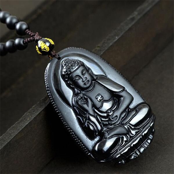 

dj jewelry new natural obsidian necklace fashion black amitabha pendant for women men vintage fine jade jewelry ornaments 50*45mm, Silver