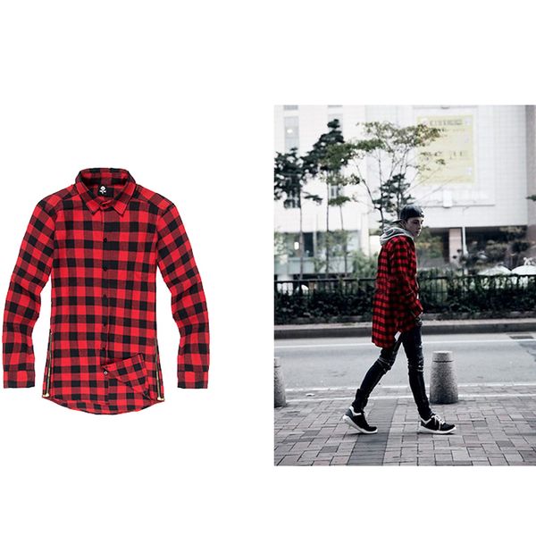 

Хип-хоп мужчины рубашка Крис Браун негабаритных стороне молнии расширенный плед