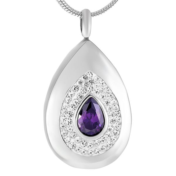 

ijd9392 waterdrop blue stone stainless steel cremation pendant necklace crystal memory ashes keepsake urn necklace funeral jewelry, Silver