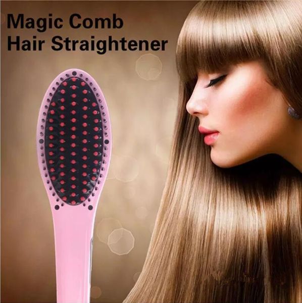 Hot US UK AU EU Plug Fast Hair Straightener Styling Tool Flat Iron Pente Brush Massage With LCD Digital Temperature Control