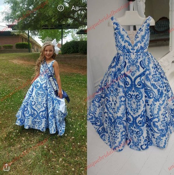 Criança Infantil Meninas Garoto Beleza Pageant Vestidos 2019 Azul e Branco Porcelana Estilo Chinês Meninas Festa de Aniversário Vestidos Formais