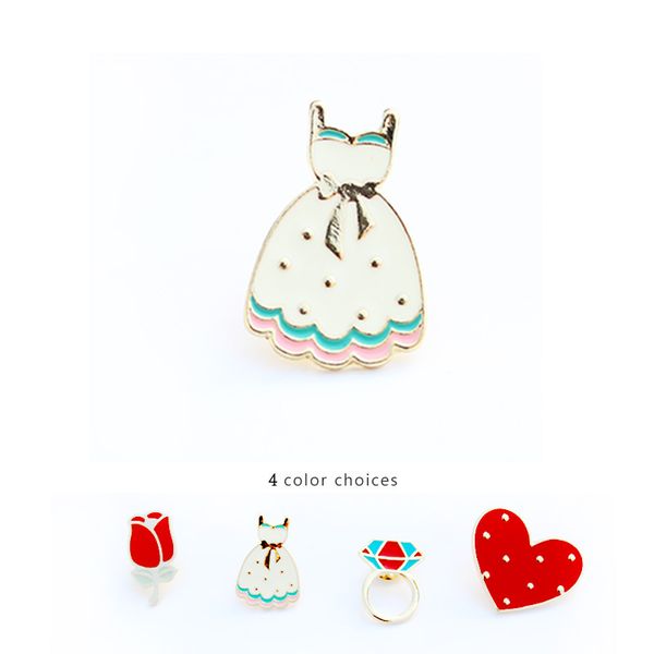 

wholesale- fashion jewelry accessories metal enamel cute rose flower skirt heart brooch pin, Gray