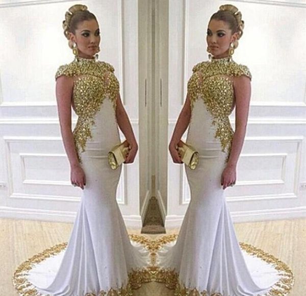 

2017 new white mermaid long unique prom dresses satin appliques beaded high neck zipper-up court train vestidos de noche custom made, Black