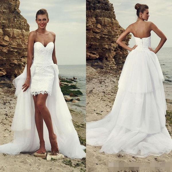 

count train wedding gown white lace bridal gown detachable skirt tiered skirt sweetheart neck sheath style sleeveless fashionable