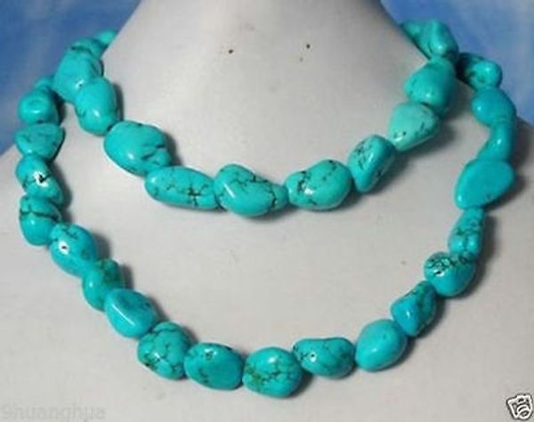 

stunning beautiful blue turquoise beads necklace 33", Silver