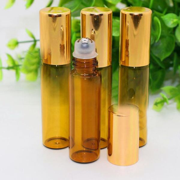 

fast delivery 5ml glass roller empty amber glass bottle metal roller ball mini perfume sample bottle essential oil bottles for sale