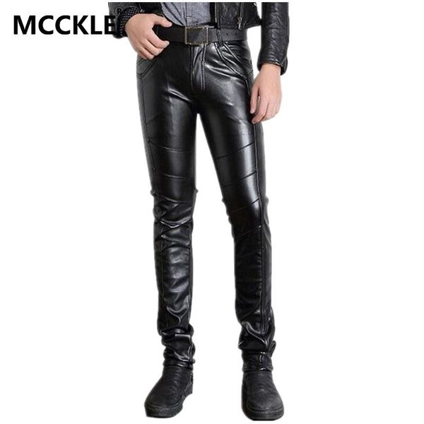 

wholesale-super skinny mens faux leather pants pu material black slim fit motorcycle leather trousers for male p015