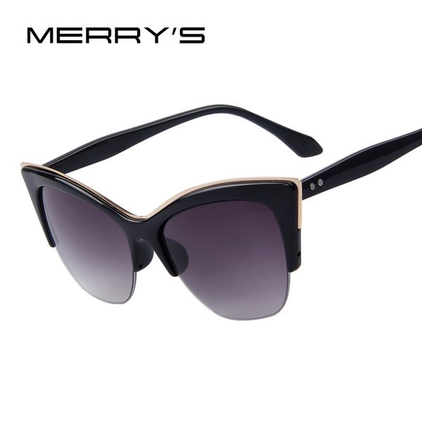 

wholesale- merry's women half-frame cat eye sunglasses women brand designer summer style sun glasses uv400, White;black