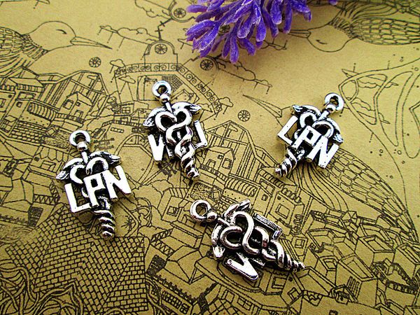 

36pcs- antique tibetan silver lpn charms pendants, licensed practical nurse charm jewelry making 20x12mm, Bronze;silver