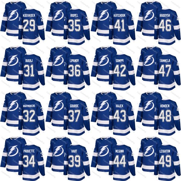 

Tampa Bay Lightning Peter Budaj 35 Nicola Riopel 52 Callan Foote 44 Tye McGinn 43 Libor Hajek 39 Brian Hart 2017-2018 Season Jersey