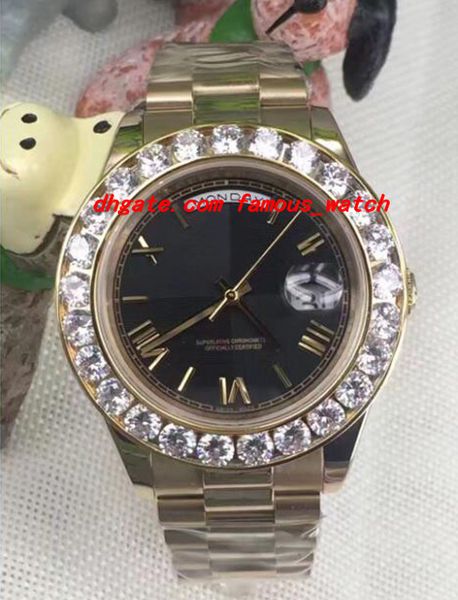 

luxury wristwatch 2 ii solid 18 kt yellow gold 41mm bigger diamond watch ceramic bezel mechanical men watches new arrival, Slivery;brown