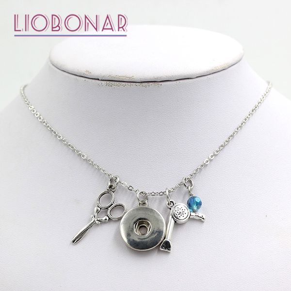 

new arrival wholesale 12 birthstone personalized necklace gift hiar stylist dryer scissors snap necklace fit on snap button jewelry diy, Silver