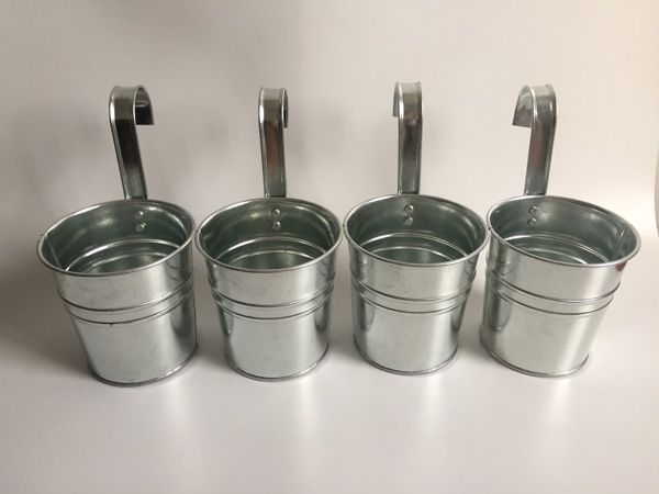 

wholesale iron wall hanging galvanized bucket silvery metal plant flower pots hanging balcony decoration garden deco sf-042