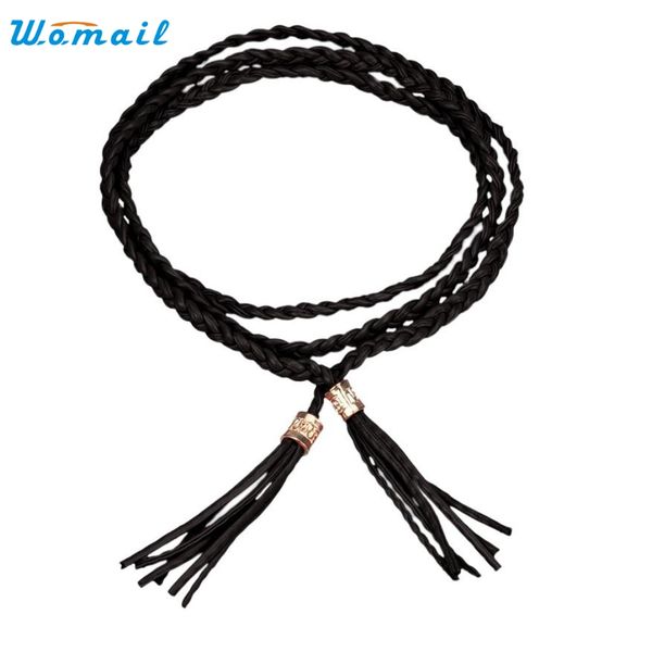 

wholesale- feb15 amazing 2016 new summer bohemia pu leather weave tassels waist belt waist chain, Black;brown