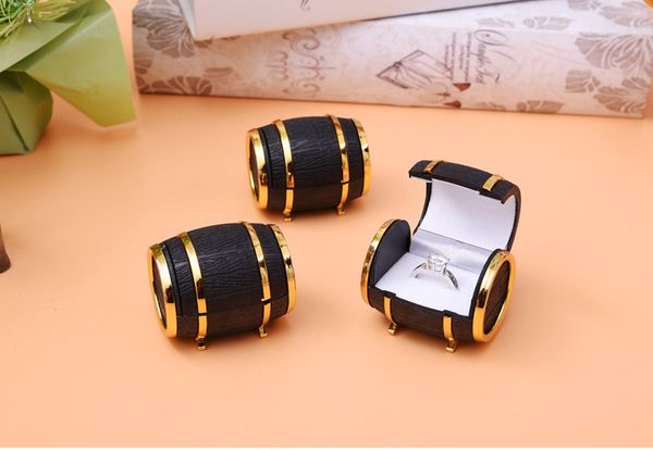 

[simple seven] cute black beer barrel plastic flocking ring jewelry box earring ear stud case gift container, Black;white