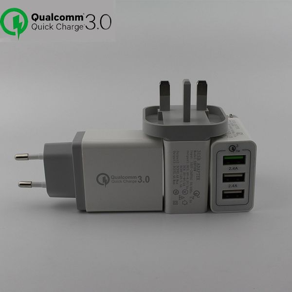 Новая быстрая зарядка Eu США UK Plug QC 3.0 30 Вт 3 порта USB зарядное устройство для Samsung S6 S7 S8 plus note 8 умный телефон Android Быстрое быстрое зарядное устройство