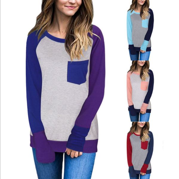 

Ladies Fashion Casual Autumn Long Sleeved Tops Blouse Womens Fall T-Shirt Jumper Shirt Tee With Pocket