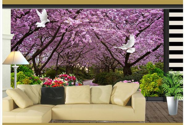 

new custom 3d beautiful cherry blossom white dove tv background wall